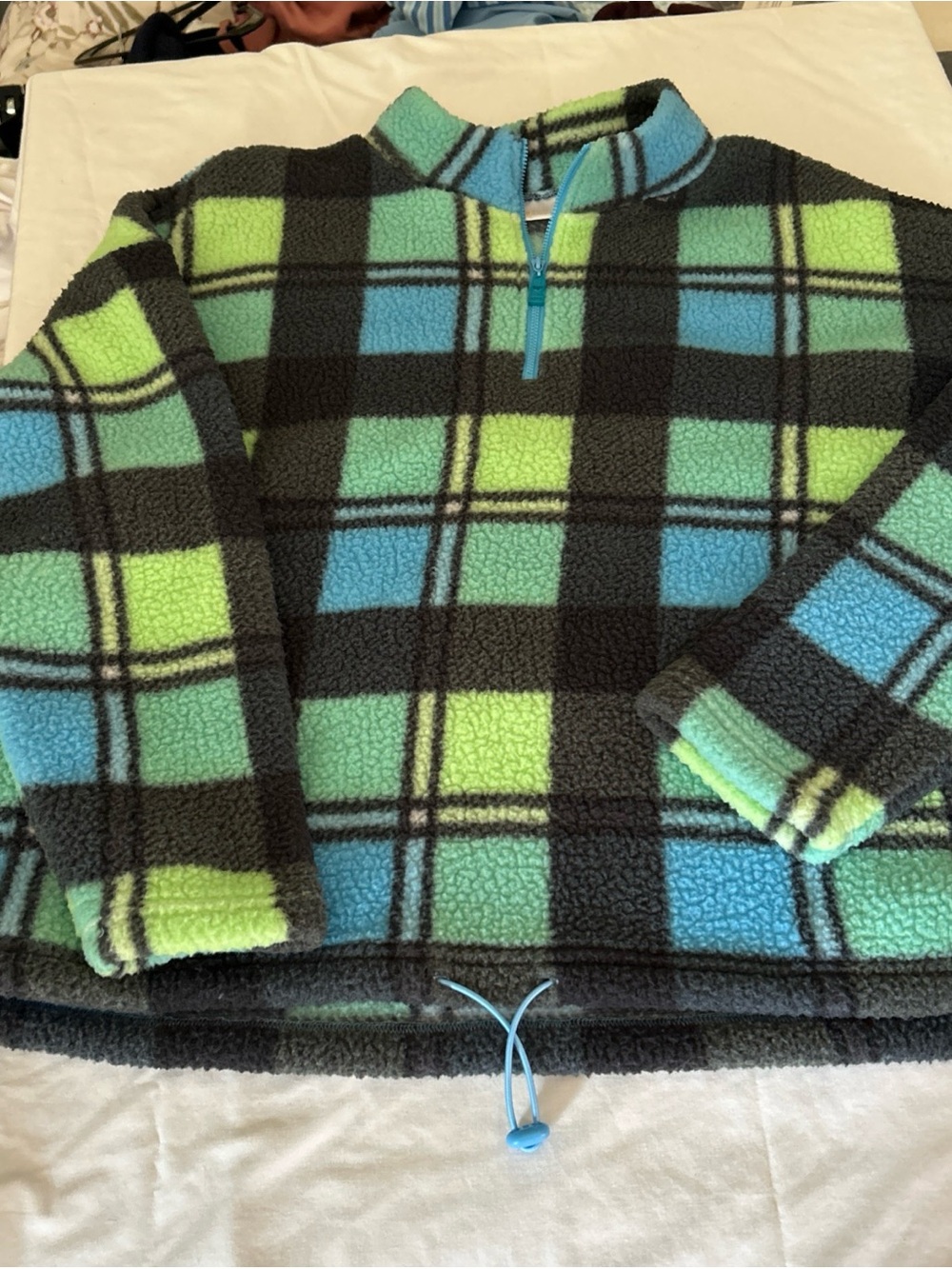 Belle by Kim Gravel Green & Blue Plaid Fleece Pullover